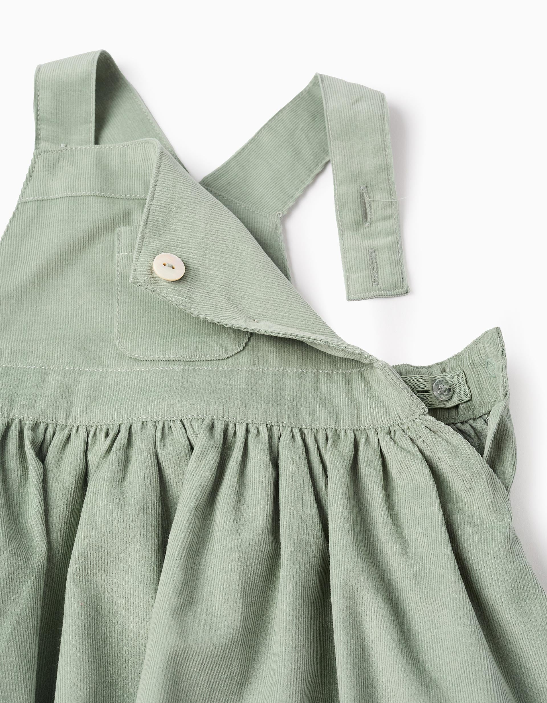 Corduroy Pinafore Dress for Baby Girls, Green