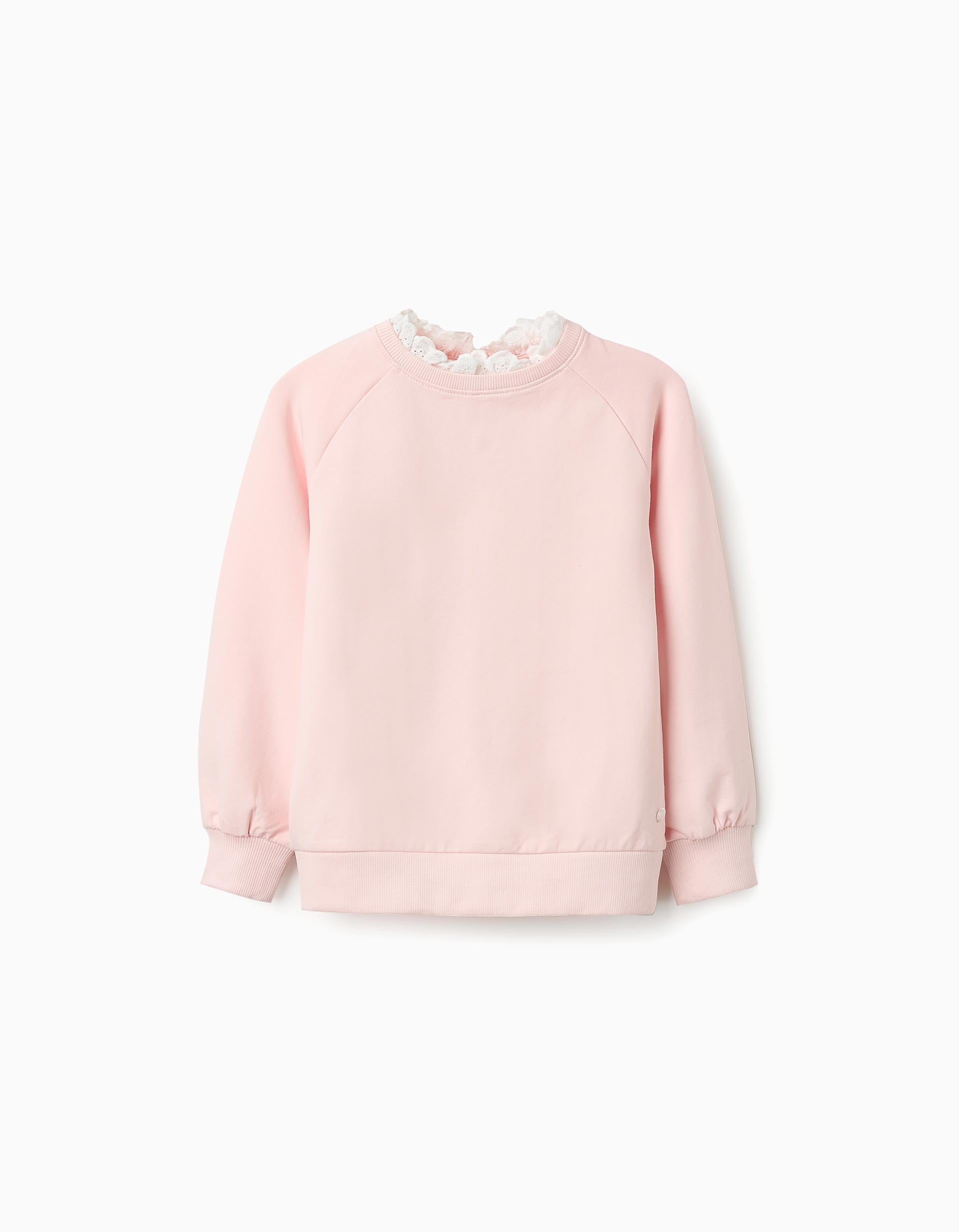 Sweatshirt with Broderie Anglaise for Girls, Pink