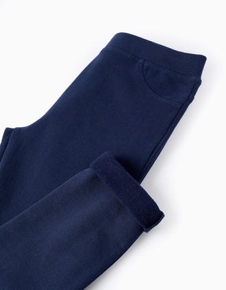 Jeggings Cardadas com Bolsos para Menina, Azul Escuro