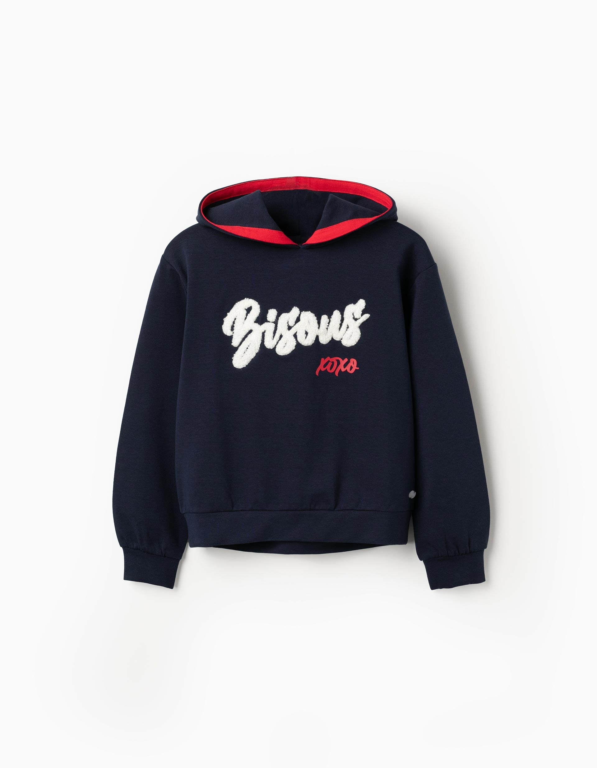 Hooded Sweatshirt for Girls 'Bisous', Dark Blue