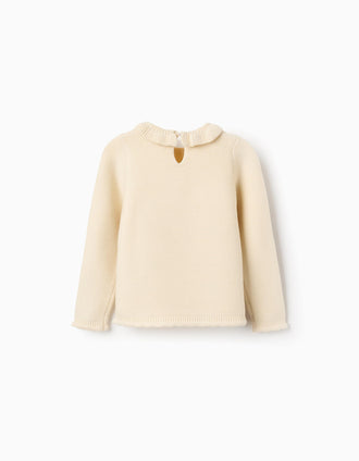 Jersey de Punto con Cuello de Volante para Niña, Beige