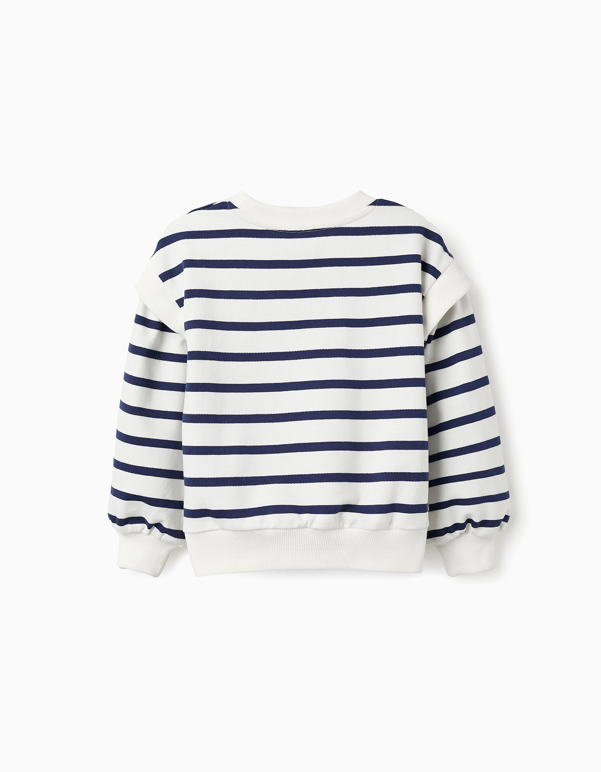 Striped sweatshirt for girls 'Bonjour', White/Navy Blue