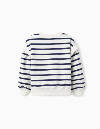 Sudadera a Rayas para Niña 'Bonjour', Blanco/Azul Oscuro