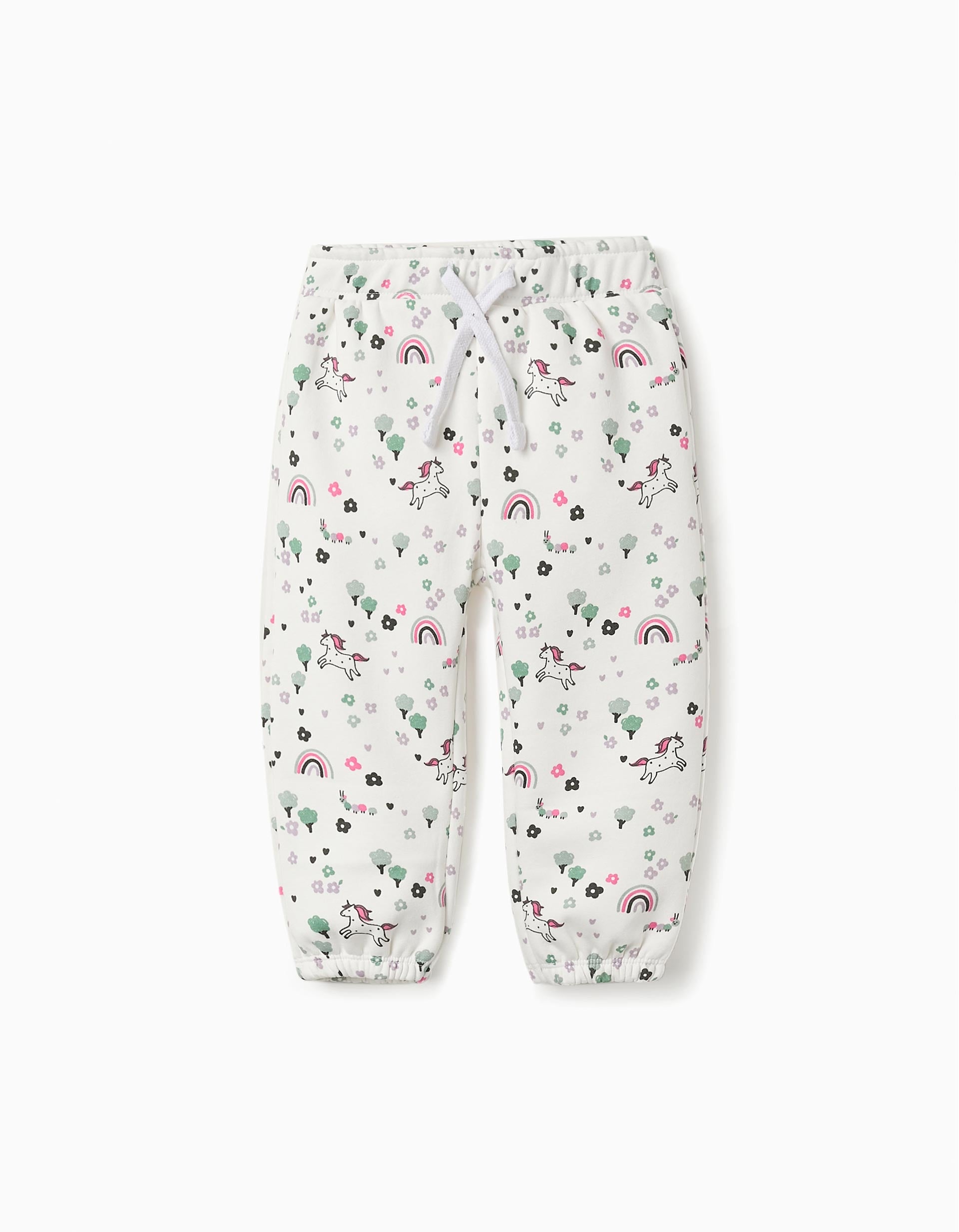 Fleece Trousers for Baby Girls 'Flowers & Unicorns', White