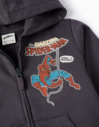 Brushed Cotton Jacket for Boys 'Spider-Man', Dark Grey