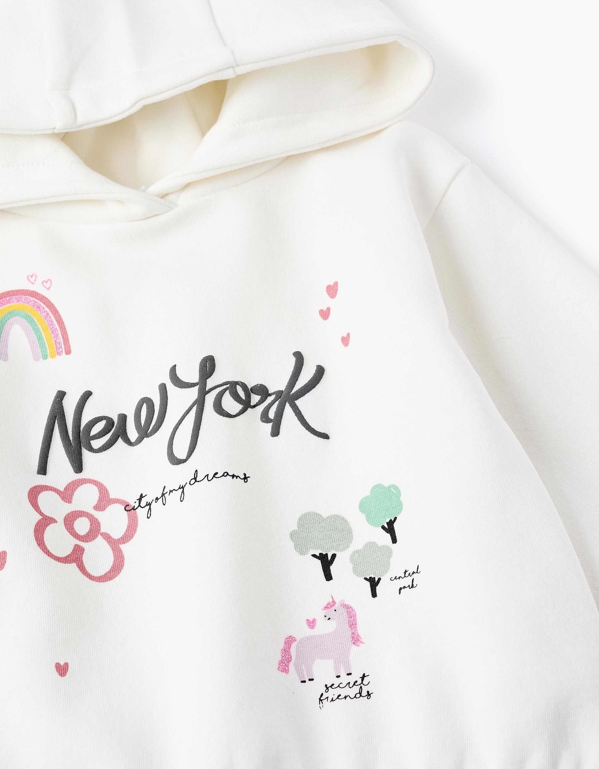 Hooded Sweatshirt with Print for Baby Girls, White