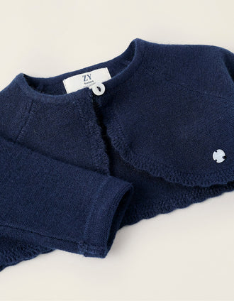 Chaqueta Bolero de Punto para Recién Nacida, Azul Oscuro