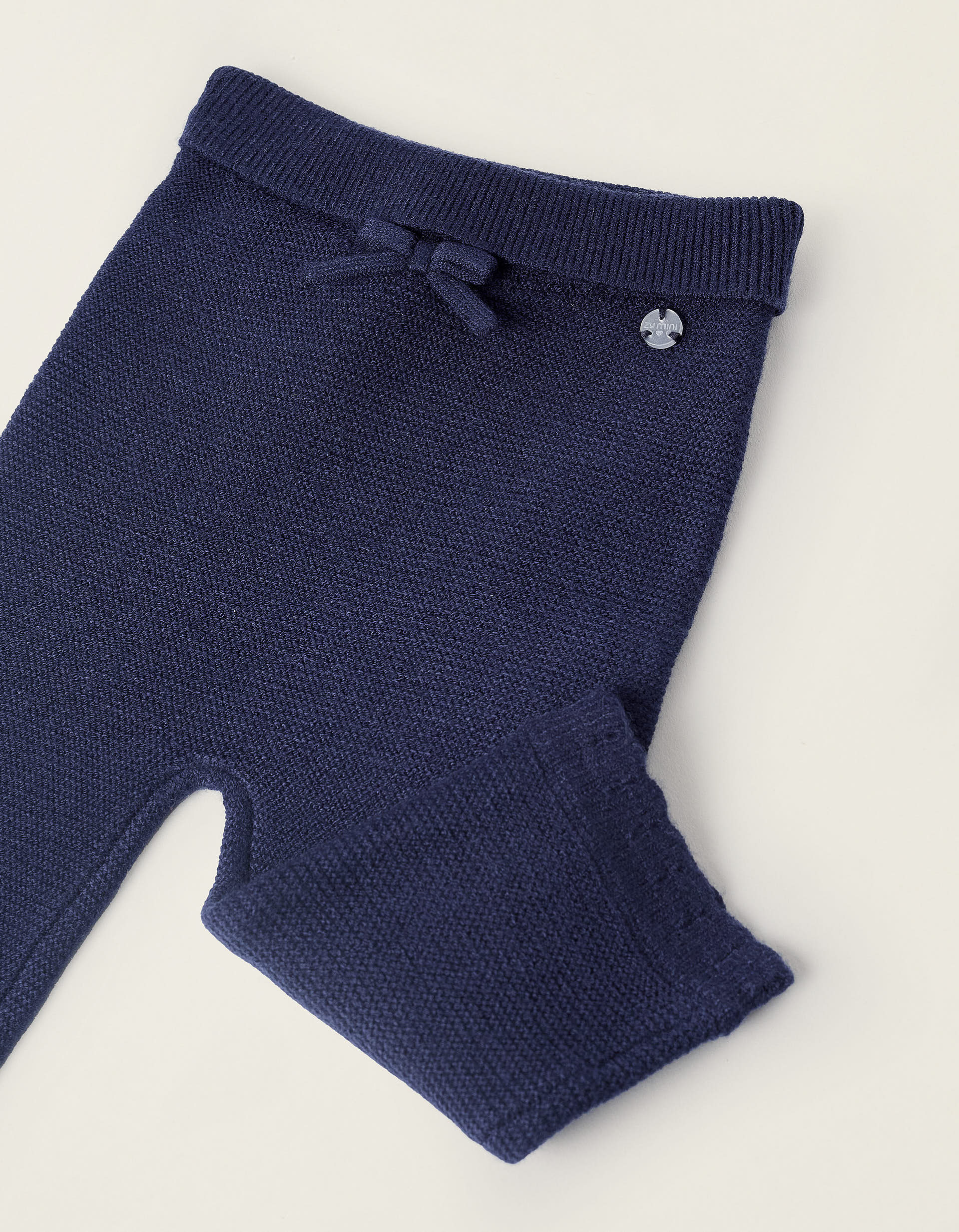 Knit Trousers with Bow for Newborn Girls, Dark Blue