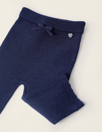 Calças de Malha com Lacinho para recém-Nascida, Azul Escuro