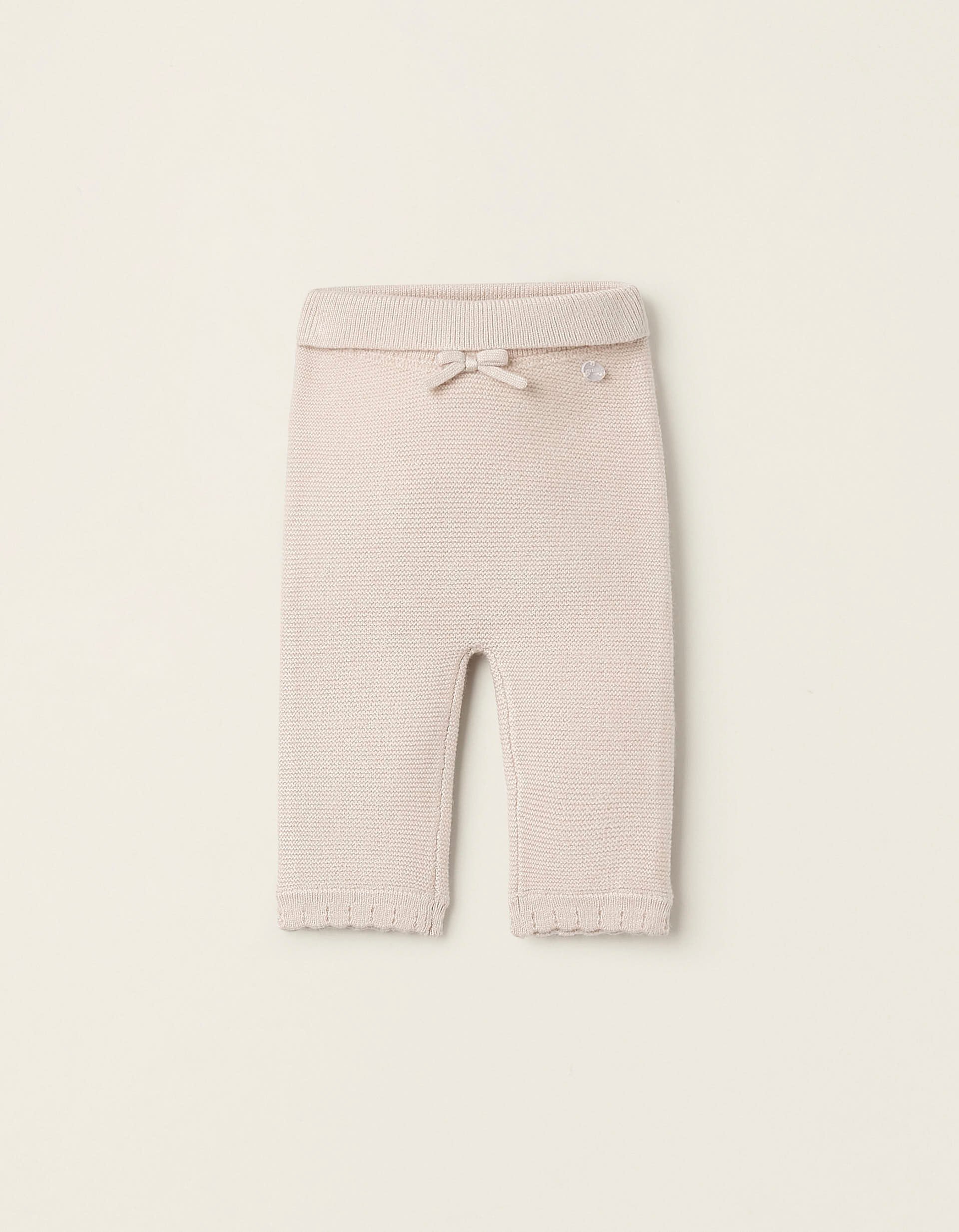 Knit Trousers with Bow for Newborn Girls, Beige