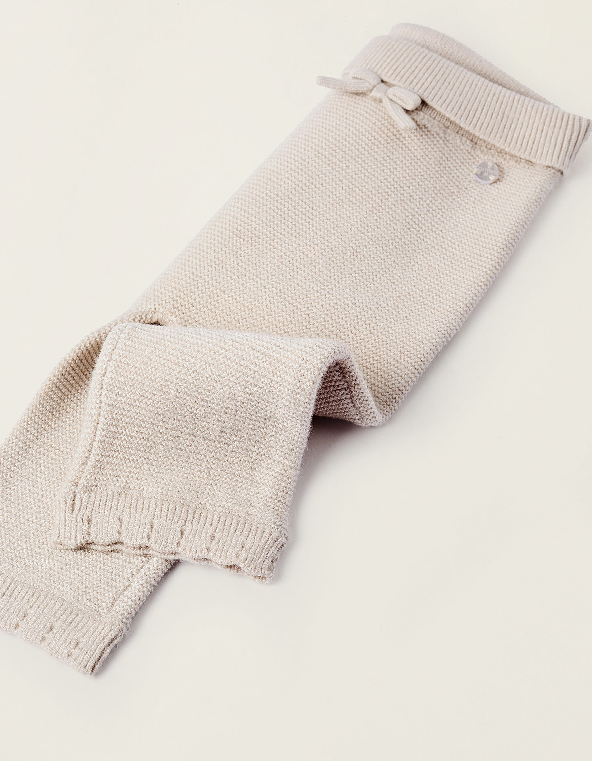 Knit Trousers with Bow for Newborn Girls, Beige