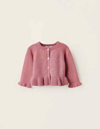 Chaqueta de Punto con Volantes para Recién Nacida, Rosa