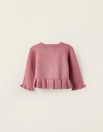 Chaqueta de Punto con Volantes para Recién Nacida, Rosa