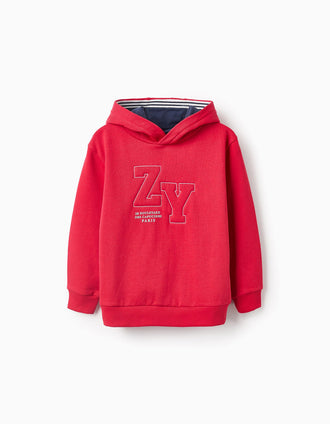 Sweat Gratté Avec Capuche pour Garçon 'ZY Paris', Rouge