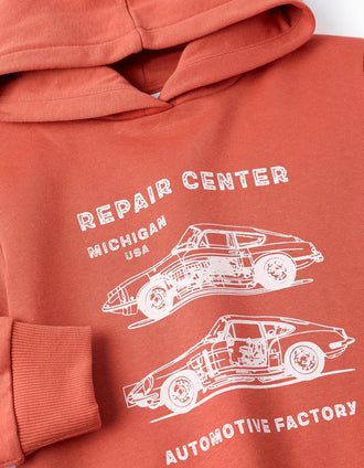Sweat Gratté avec Capuche pour Garçon 'Repair Center', Orange
