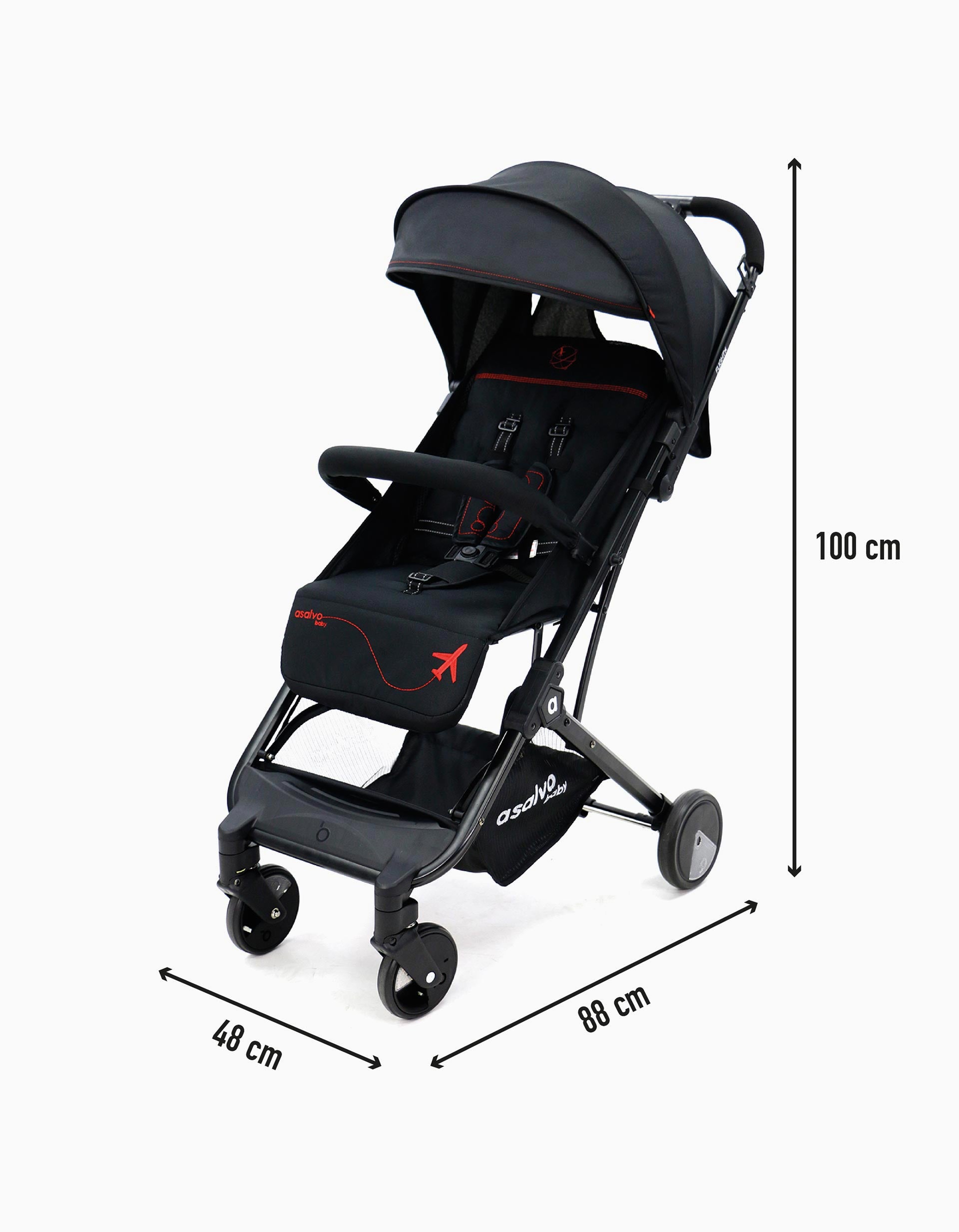 Carrinho De Passeio Asalvo Flight Black Red, Preto