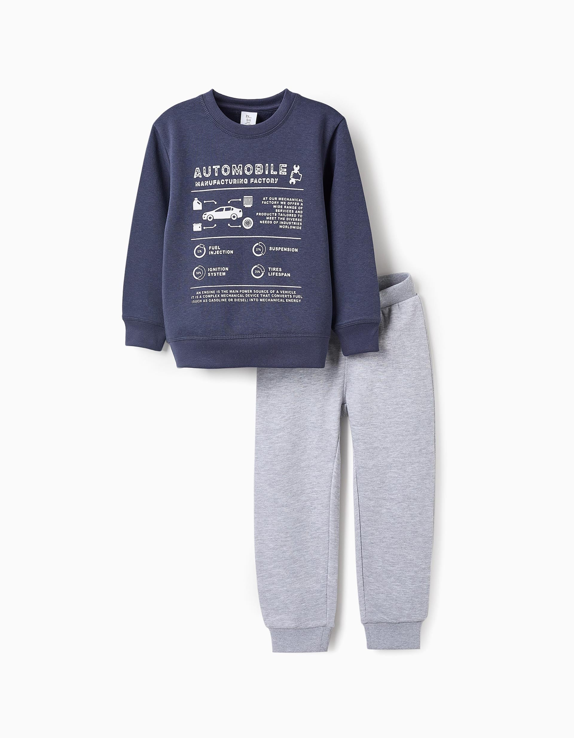 Fleece Sweatshirt + Trousers for Boys 'Automobile', Blue/Grey