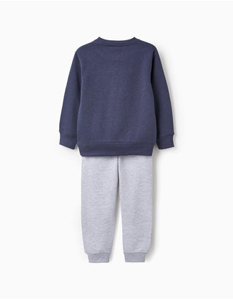 Sweat + Calças Cardadas para Menino 'Automobile', Azul/Cinza