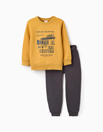 Sweat + Calças Cardadas para Menino 'Michigan', Amarelo/Cinza Escuro