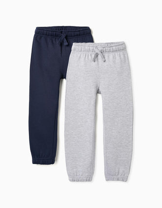 Pack 2 Calças de Treino Cardadas para Menino, Cinza/Azul Escuro