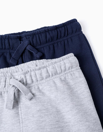 Pack 2 Pantalon de Jogging Grattés pour Garçon, Gris/Bleu Foncé