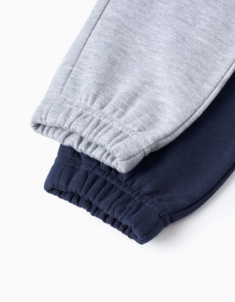 Pack 2 Pantalon de Jogging Grattés pour Garçon, Gris/Bleu Foncé