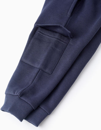 Pantalón Jogger Perchado con Bolsillos Cargo para Bebé Niño, Azul