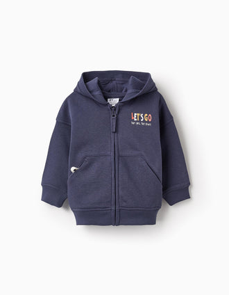 Veste Grattée avec Capuche pour Bébé Garçon 'Let's Go', Bleu Foncé