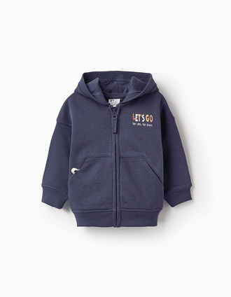 Veste Grattée avec Capuche pour Bébé Garçon 'Let's Go', Bleu Foncé