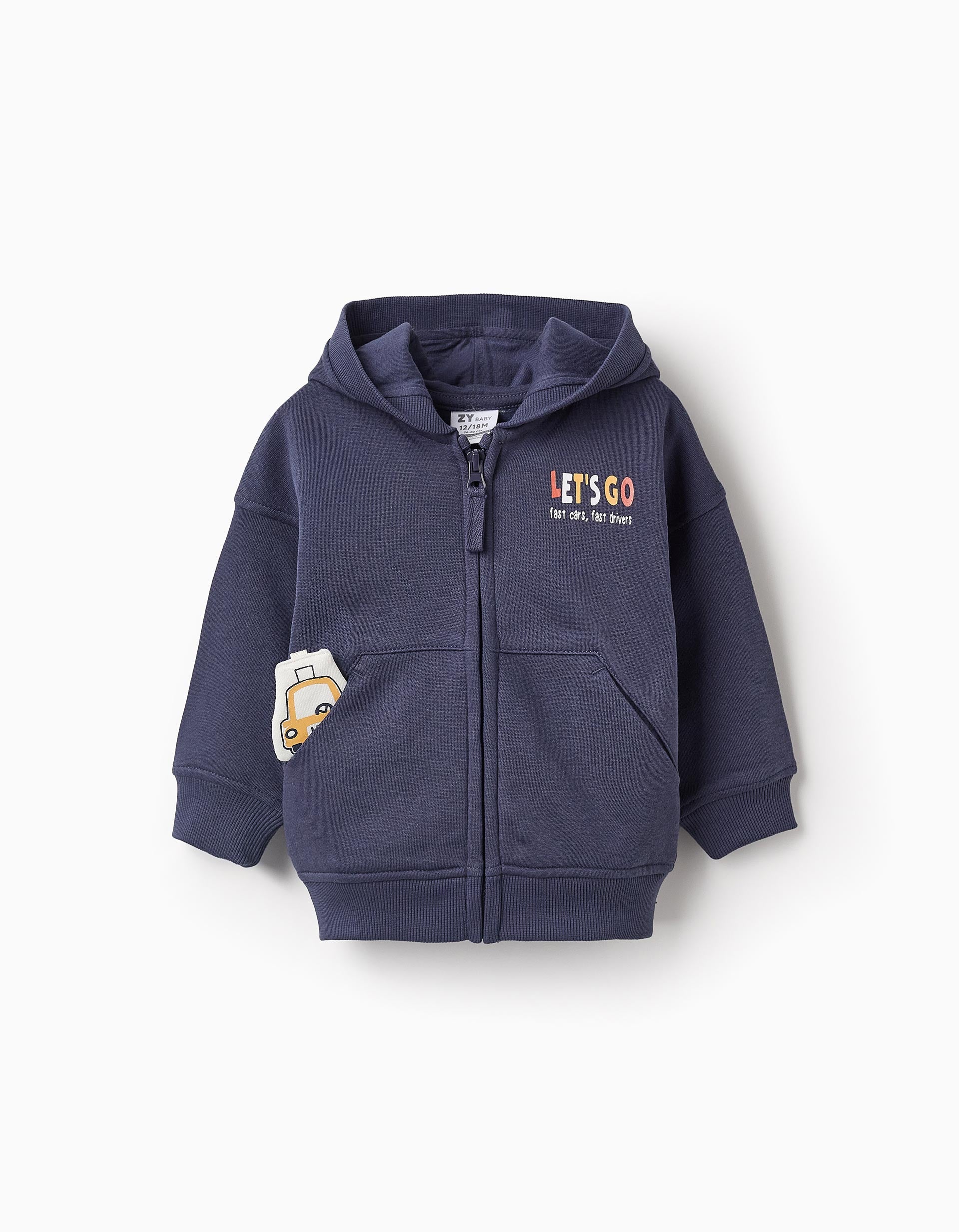 Hooded Cardigan for Baby Boys 'Let's Go', Dark Blue