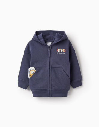 Veste Grattée avec Capuche pour Bébé Garçon 'Let's Go', Bleu Foncé