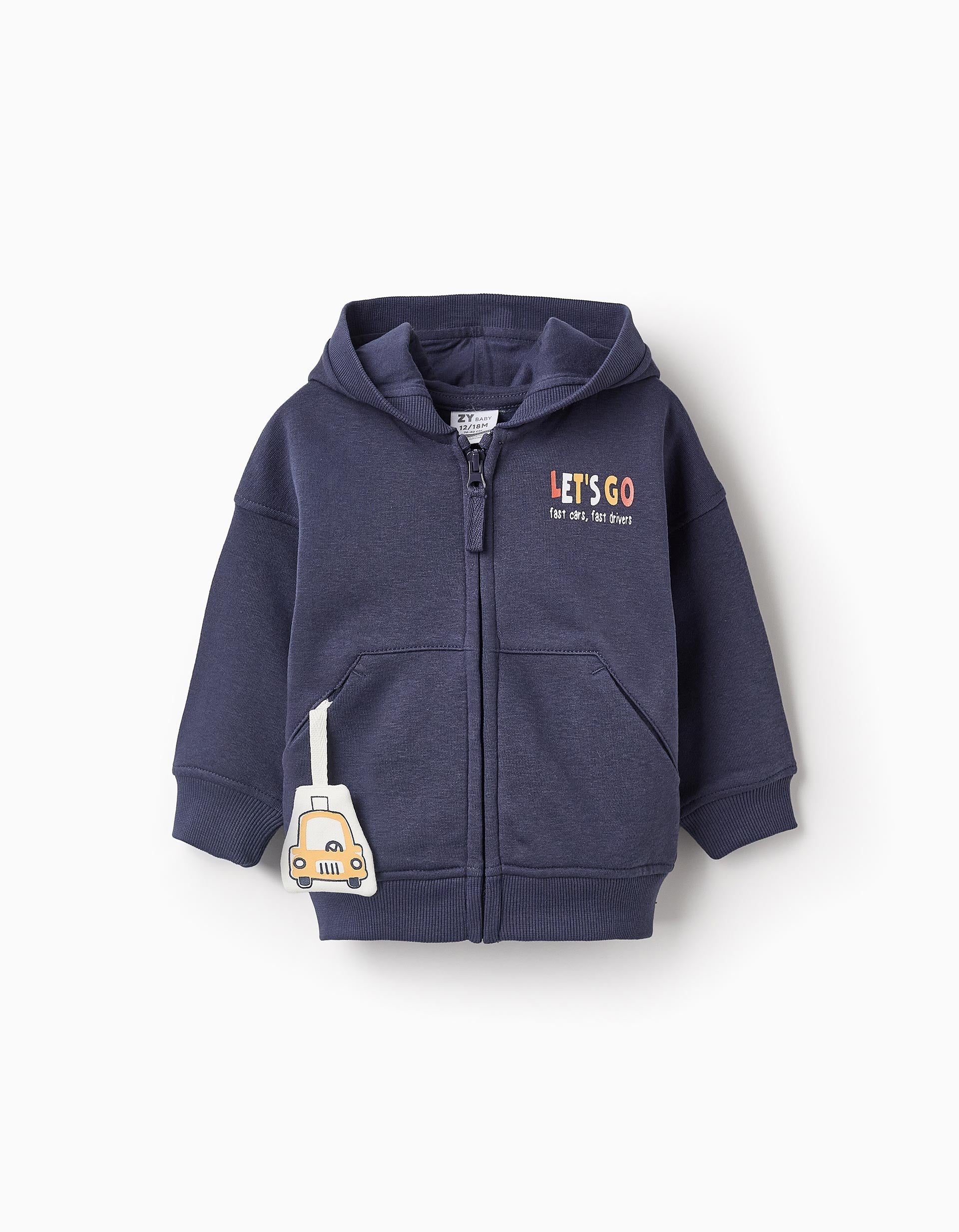 Hooded Cardigan for Baby Boys 'Let's Go', Dark Blue