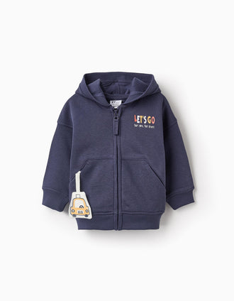 Veste Grattée avec Capuche pour Bébé Garçon 'Let's Go', Bleu Foncé