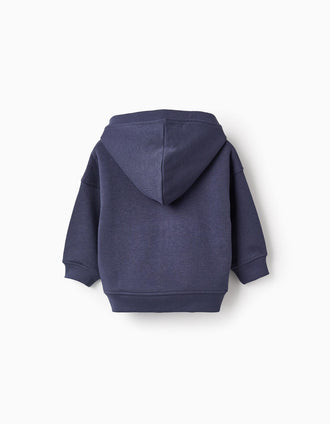 Veste Grattée avec Capuche pour Bébé Garçon 'Let's Go', Bleu Foncé
