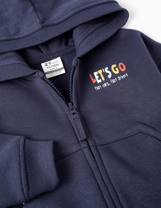Veste Grattée avec Capuche pour Bébé Garçon 'Let's Go', Bleu Foncé