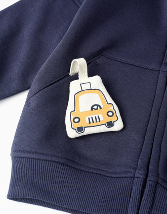 Veste Grattée avec Capuche pour Bébé Garçon 'Let's Go', Bleu Foncé