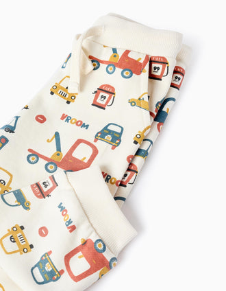 Pantalon de Jogging en Coton pour bébé garçon 'Voitures', Beige