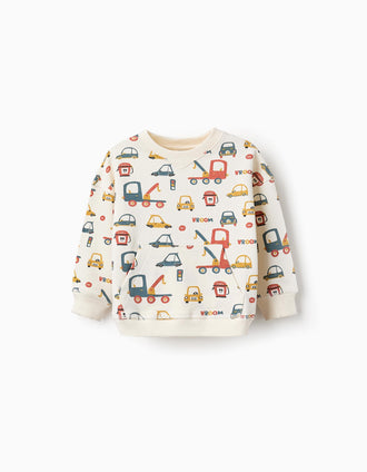 Sudadera de Algodón para Bebé Niño 'Vehículos', Beige