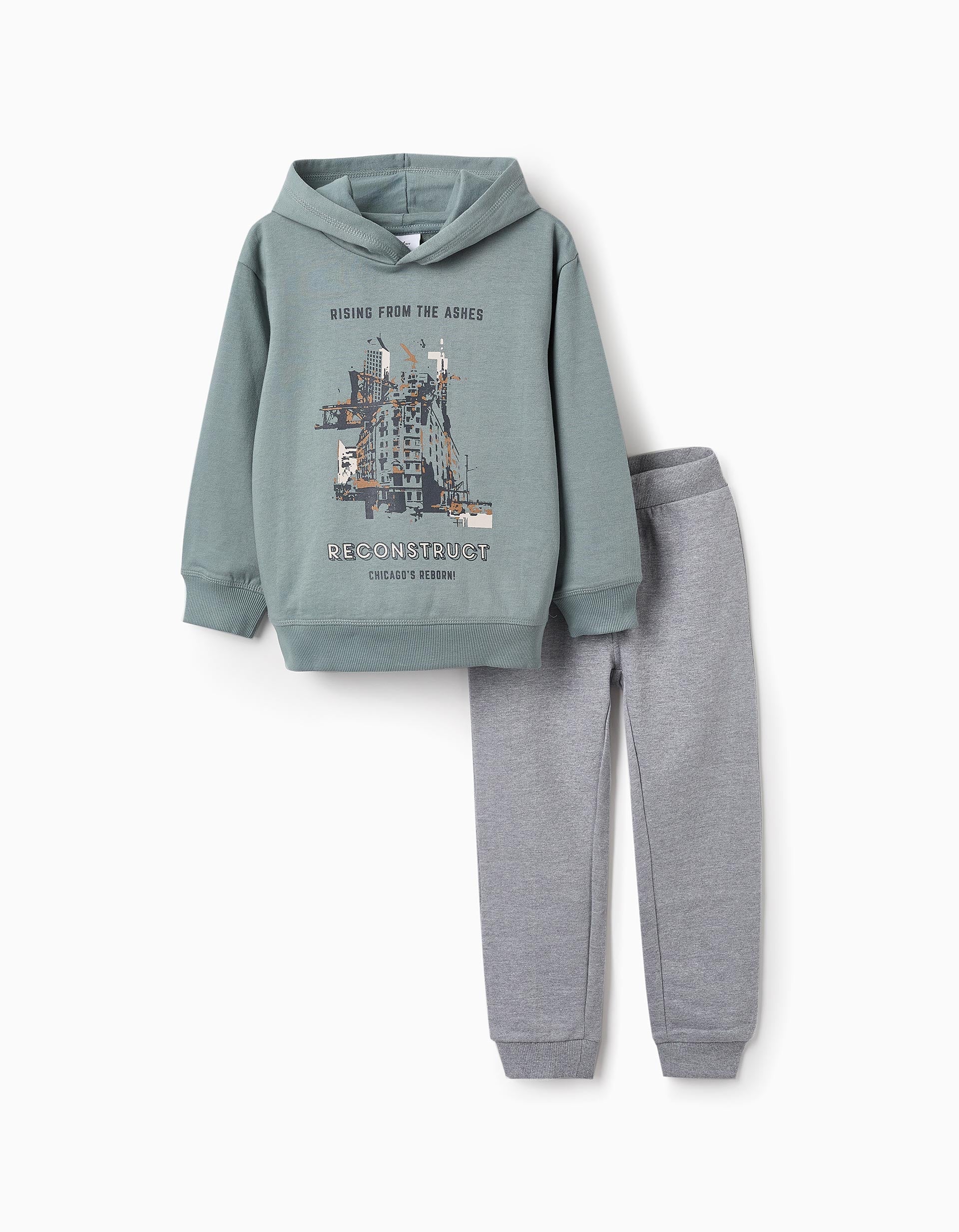 Fleece Sweatshirt + Trousers for Boys 'Chicago', Green/Grey