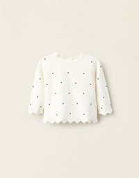 Camisola às Bolinhas para Recém-Nascida, Branco