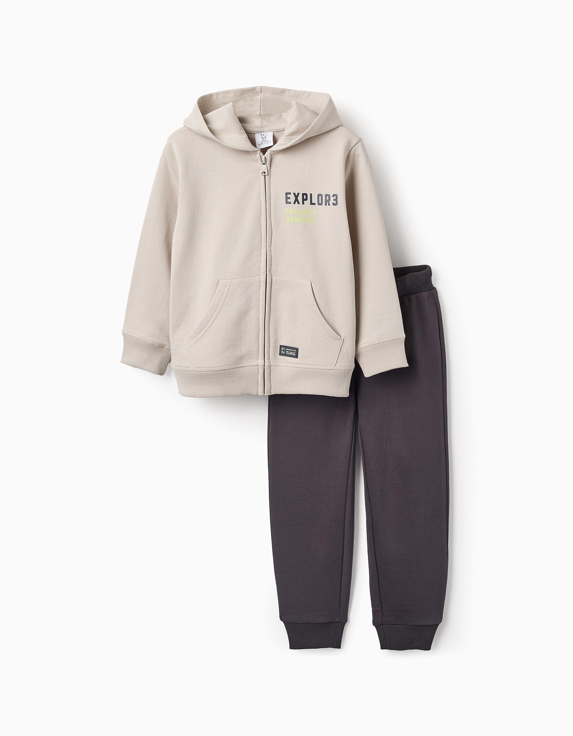 Brushed Tracksuit for Boys 'Chicago', Beige/Dark Grey