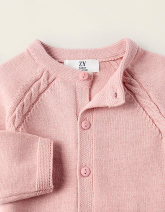 Chaqueta de Punto de Algodón para Recién Nacida, Rosa
