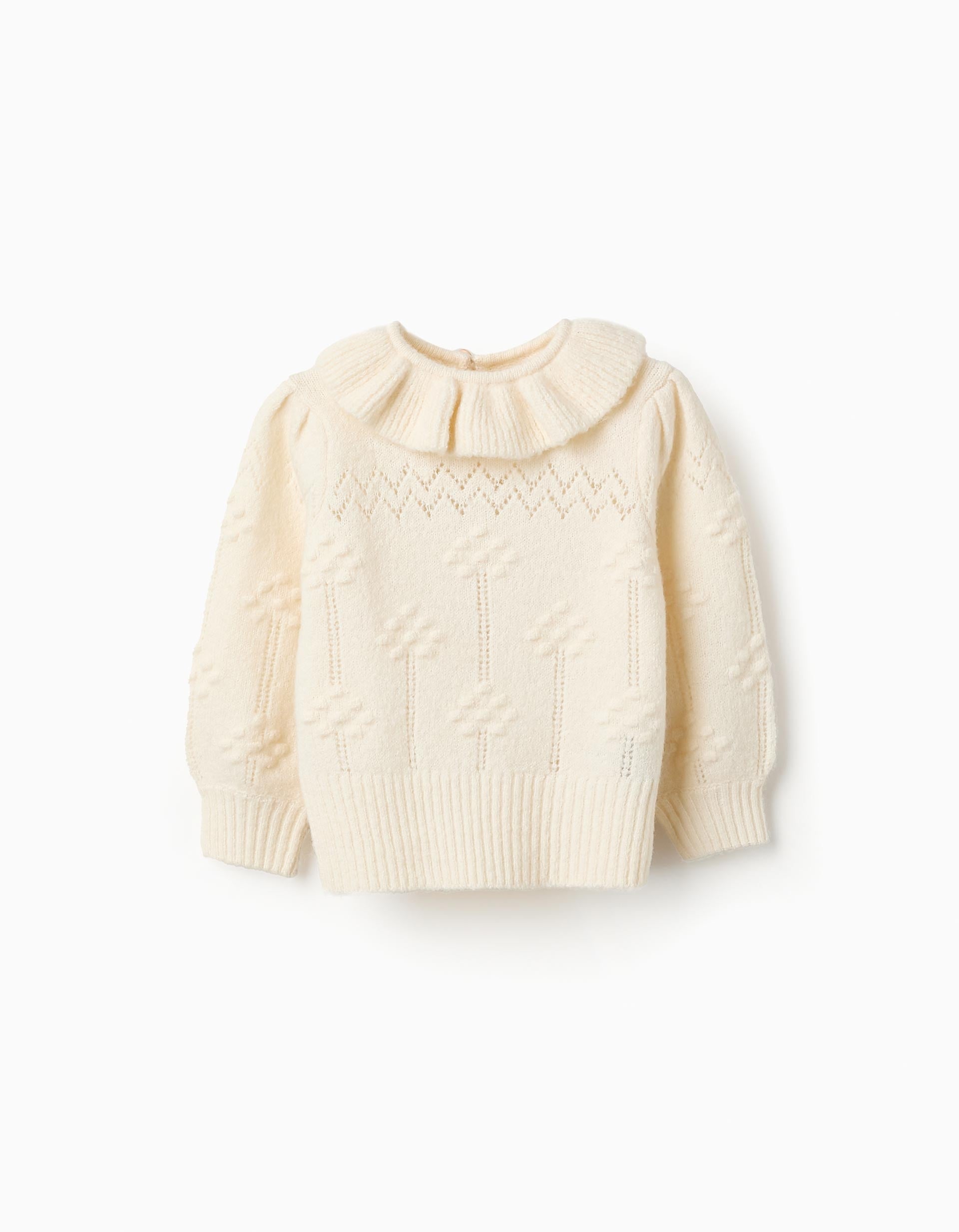 Knitted Jumper with Ruffles for Baby Girls, White