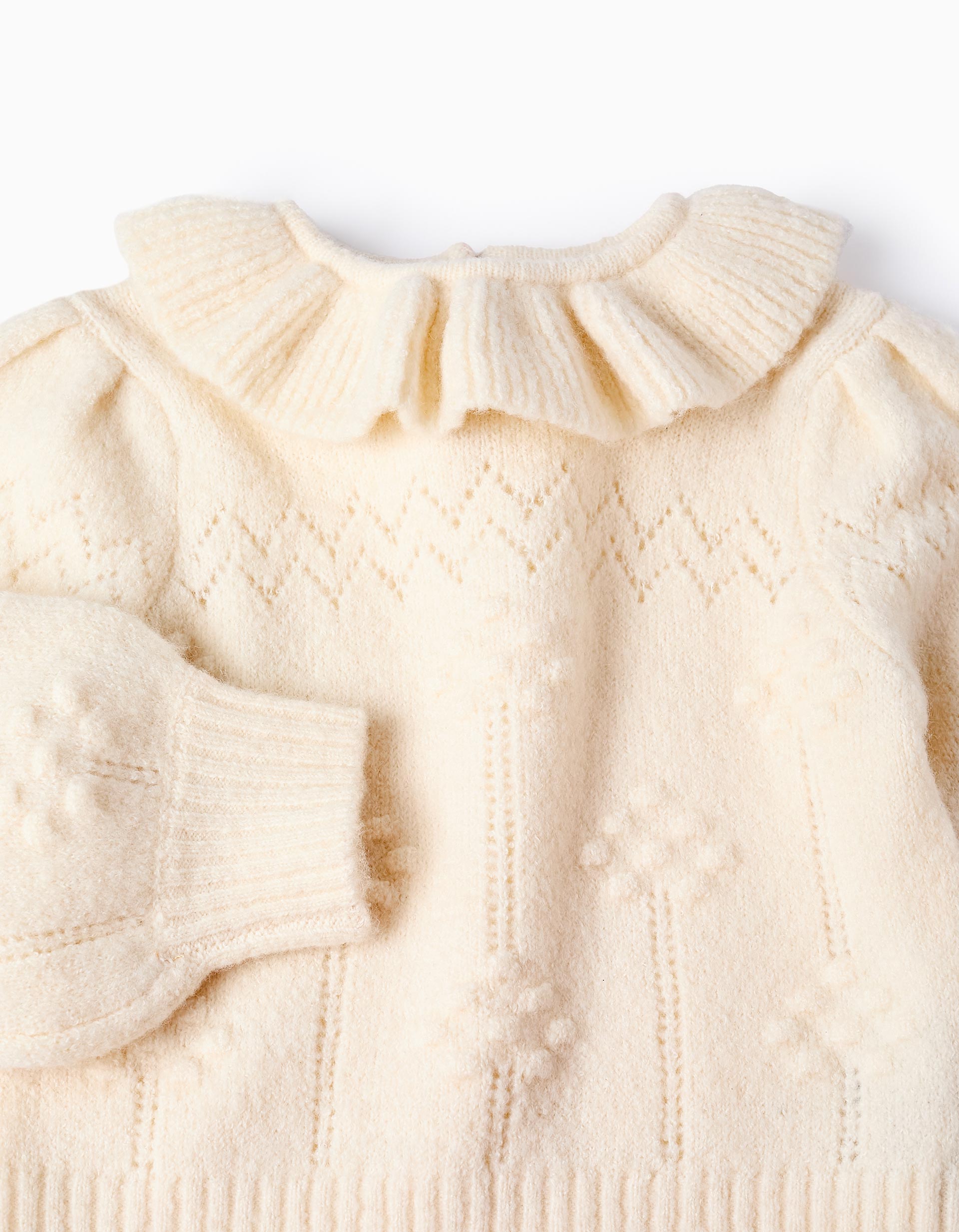 Knitted Jumper with Ruffles for Baby Girls, White