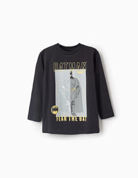 T-shirt à Manches Longues en Coton pour Garçon 'Batman', Noir