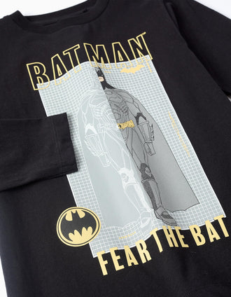 Camiseta de Manga Larga de Algodón para Niño 'Batman', Negro