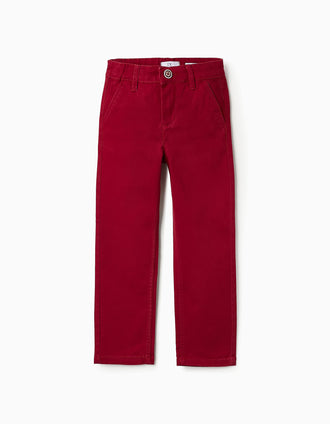 Pantalón Chino de Sarga para Niño 'Slim Fit', Rojo