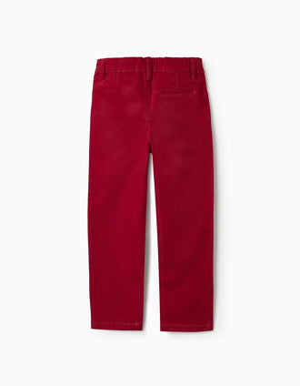 Calças Chino de Sarja para Menino 'Slim Fit', Vermelho