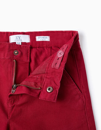 Pantalón Chino de Sarga para Niño 'Slim Fit', Rojo