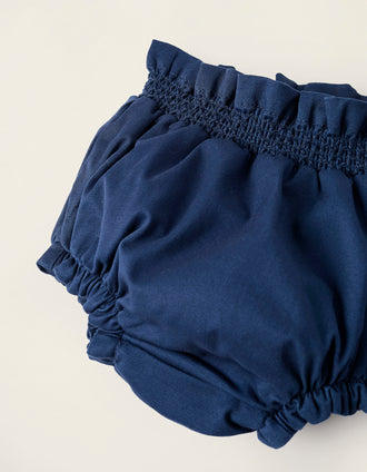 Cubrepañal con Bordados para Recién Nacida, Azul Oscuro